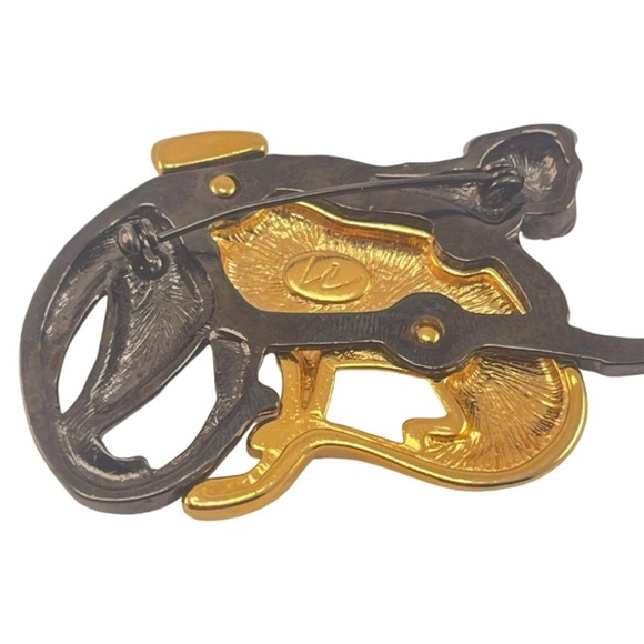 Liz Claiborne LC Vintage Gold Black Silver Panther Brooch Pin EUC Stamped - Picture 3 of 4